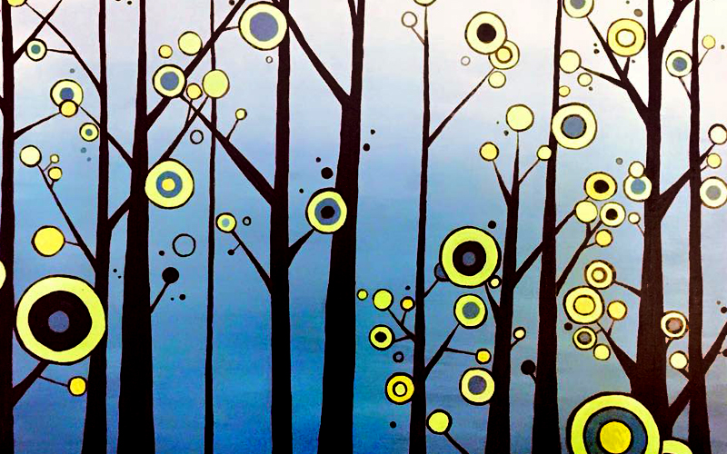 West Seattle Acrylic Painting Abstract Swirl Trees