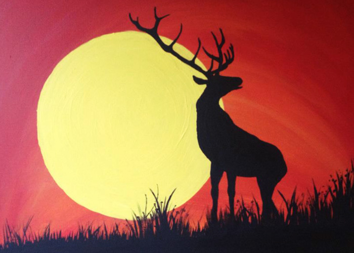 West Seattle Acrylic Painting Abstract Sunset Elk